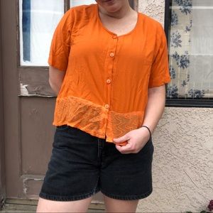Adorable orange beaded button down blouse